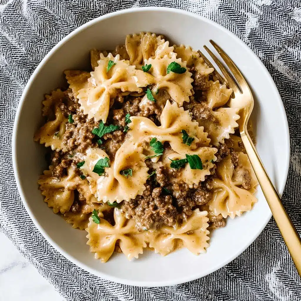 Creamy Parmesan Garlic Beef Bowtie Pasta Recipe - Recipe Image