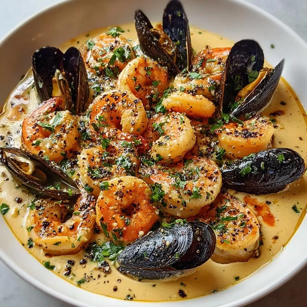 Shrimp and Mussels in Creamy Garlic Sauce Recipe - Recipe Image