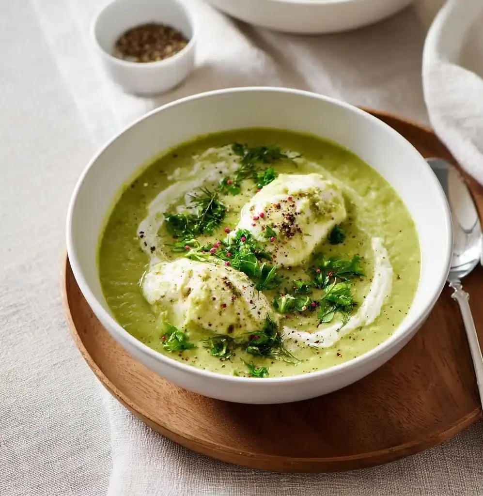 Vegan creamy broccoli soup and semolina dumplings Recipe