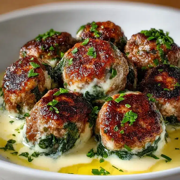Spinach Garlic Meatballs Stuffed with Mozzarella Recipe