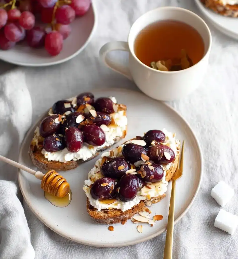 Sweet cottage cheese toast with grapes Recipe