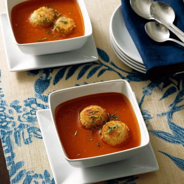 Tomato Soup with Cheese Dumplings Recipe