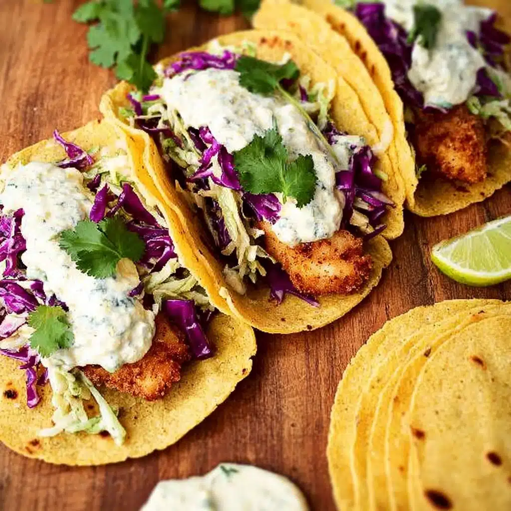 Wild Alaskan Halibut Tacos with Cilantro Lime Sauce Recipe - Recipe Image