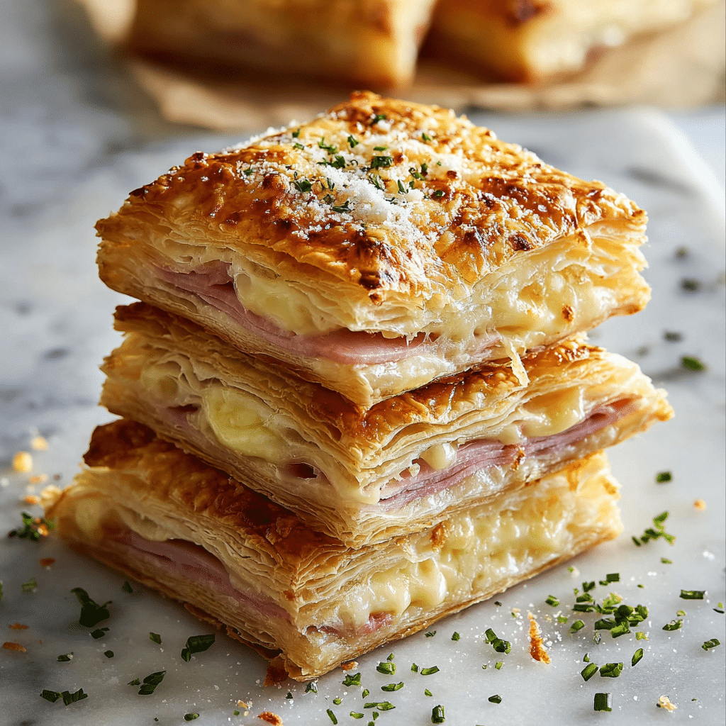 Crispy Ham & Cheese Puff Pastry Stacks Recipe - Recipe Image