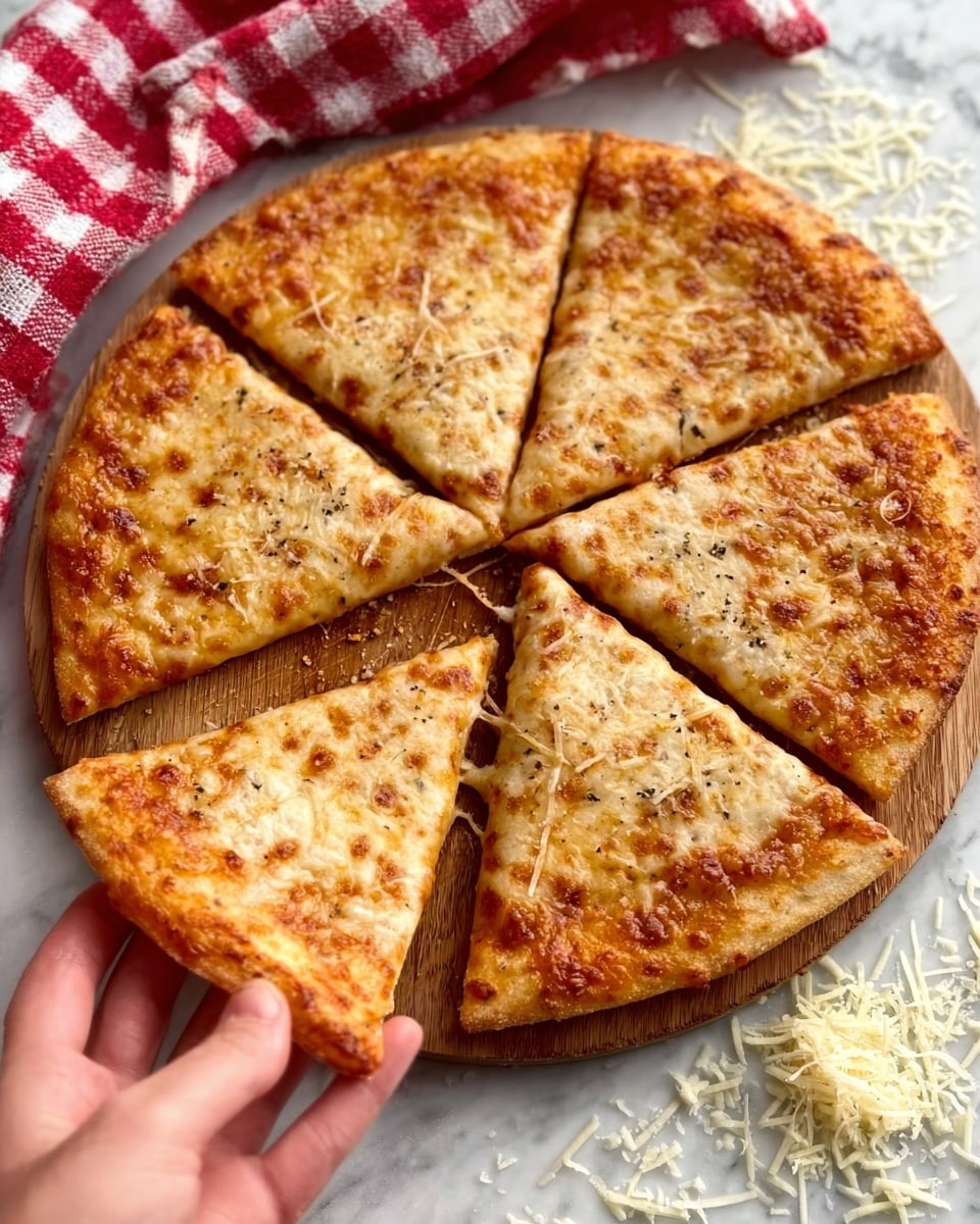 A close-up view of a round, single-layer flatbread with a golden-brown, bubbly surface covered with melted cheese and sprinkled herbs, showing small browned spots and a slightly uneven texture on top. The flatbread rests directly on a wooden board, with some areas of the crust having a crispy, light brown color and others showing a soft, cheesy blend. The background is a white marbled texture. photo taken with an iphone --ar 4:5 --v 7