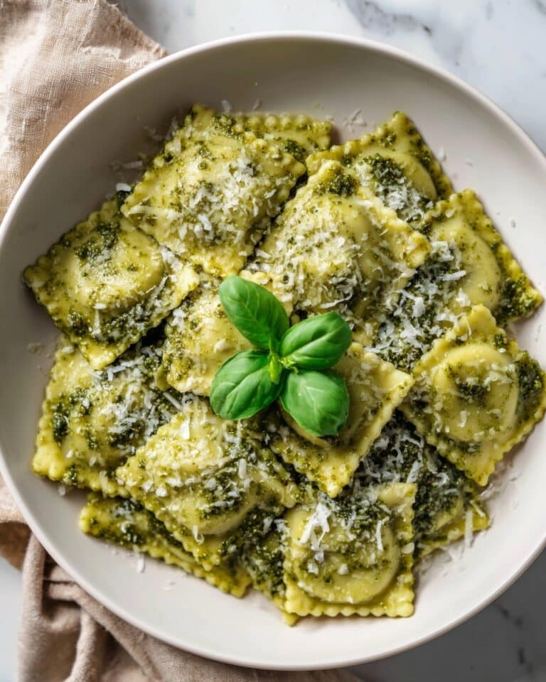 Ravioli with Garlic Pesto Cream Sauce Recipe