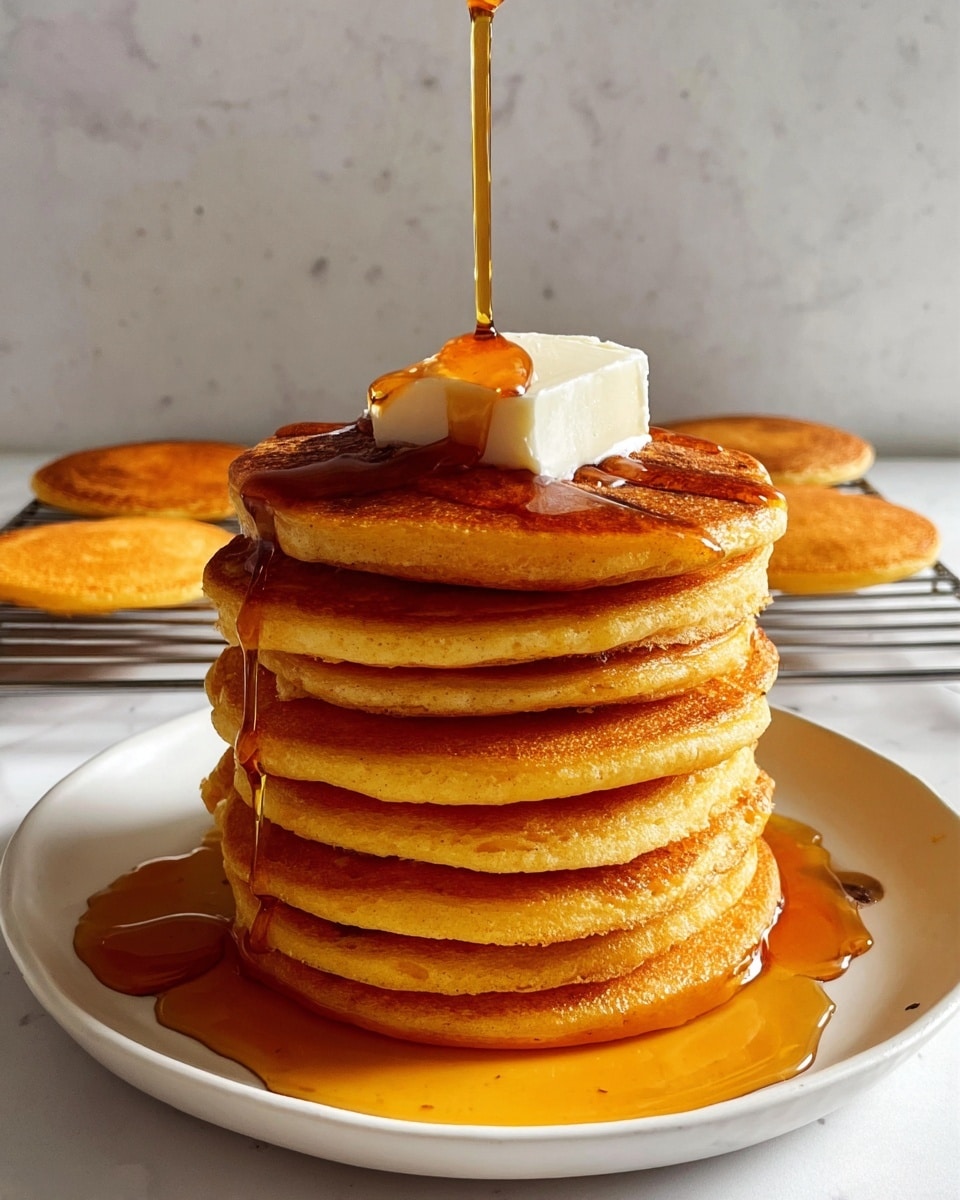 Four small golden-brown pancakes with smooth, slightly crispy edges sit in a gray non-stick pan. One pancake is being lifted by a white spatula, showing its soft, fluffy texture and warm, even browning on top. The pan has a few oil spots around the pancakes with a shiny surface. The background has a white marbled texture. photo taken with an iphone --ar 4:5 --v 7