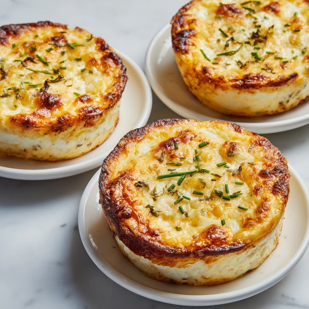 Four glass bowls are filled with layered baked egg dishes placed on a white marbled surface. Each bowl shows about three layers: the base is white and fluffy egg, the middle contains bits of cooked sausage and greens with small bits of red bell pepper, and the top is covered with melted golden-yellow cheddar cheese sprinkled with chopped green onions. To the right, a wooden board holds a block of cheddar cheese and some shredded cheese, while two forks with golden handles sit nearby. At the bottom left, a white egg carton holds four brown eggs, one cracked open with shell halves visible. A white cloth with green stripes is partly visible on the left side. Photo taken with an iphone --ar 4:5 --v 7