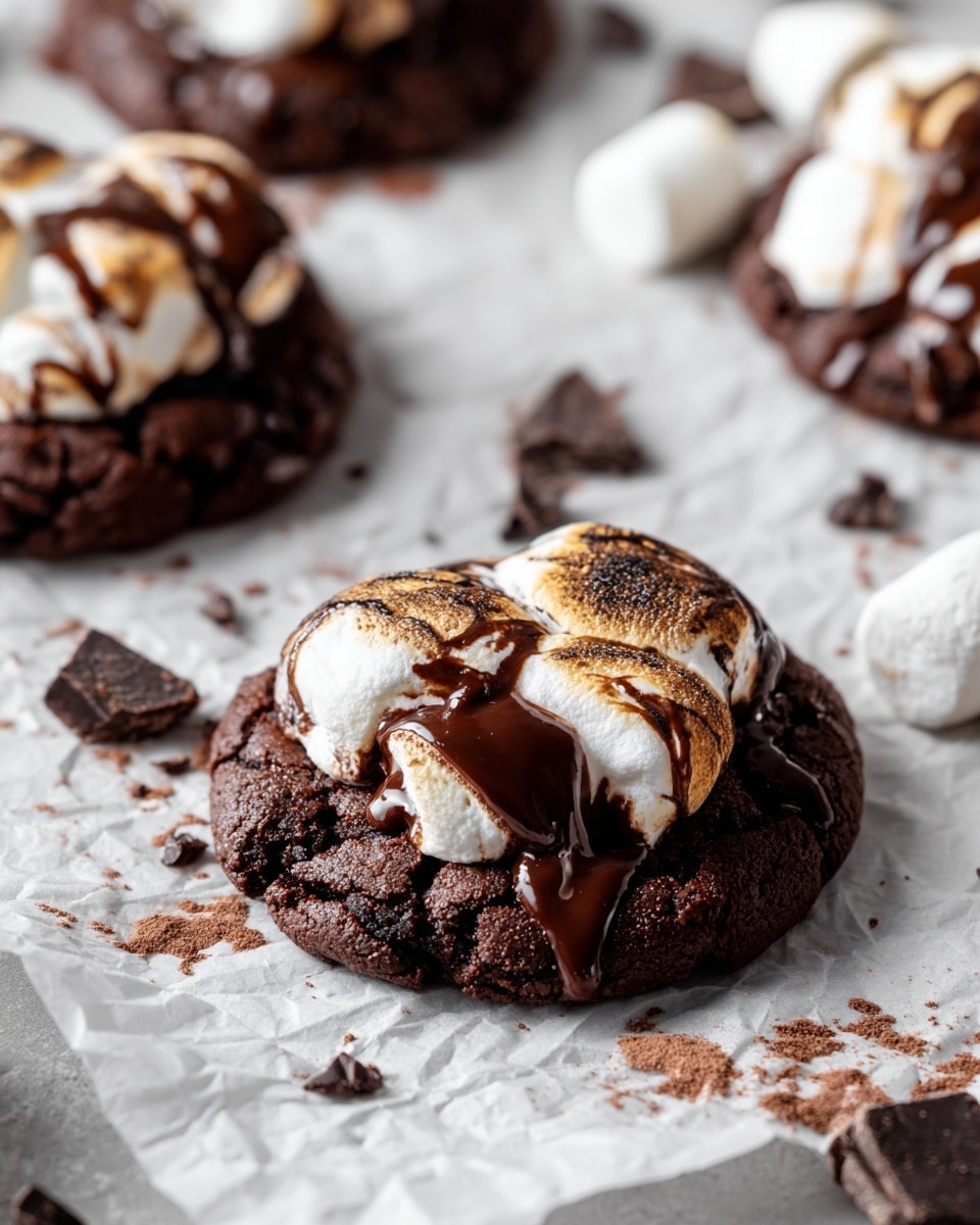 The image shows a white plate with several dark brown chocolate cookies that have swirls of white and light brown cream on top, making a marble pattern. Each cookie has one thick layer of soft, fluffy cream that looks smooth and creamy, spread in round shapes on top of the dense, slightly cracked chocolate cookie base. The plate sits on a white marbled surface, with more similar cookies blurred in the background and a woman's hand reaching in from the left side. The lighting highlights the shiny texture of the cream and the rough texture of the cookies. Photo taken with an iphone --ar 4:5 --v 7