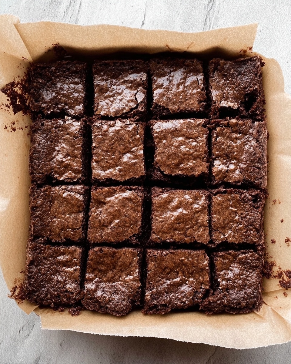 A stack of five rich, dark brown brownies with a rough, chewy texture is shown on a sheet of beige parchment paper. Each brownie layer reveals bits of light tan nuts and melted chocolate chunks inside, adding a mix of smooth and crunchy textures. The edges of the brownies are slightly crisp, while the centers look dense and moist. In the background, a single brownie piece rests on the parchment, and the surface beneath has a white marbled texture. The photo is close-up, highlighting the contrast between the dark brownies and the lighter parchment. photo taken with an iphone --ar 4:5 --v 7