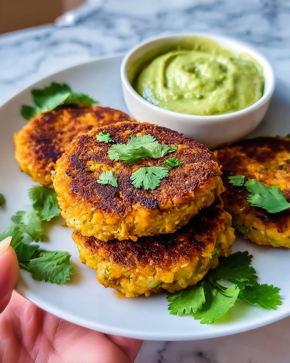 A tall burger with three main layers stacked inside a shiny brown bun. The top bun is smooth and golden brown. Just below it sits a thick layer of light green guacamole with visible small pieces of purple onion mixed in, creamy and chunky. Under the guacamole, there is a crispy orange-brown fried patty with a rough texture. Beneath this patty, a fresh layer of bright green leafy lettuce adds a soft, leafy texture. Another crispy fried patty, similar to the one above, completes the stack. The burger is held by a woman's hand with a white marbled background behind it. Photo taken with an iphone --ar 4:5 --v 7