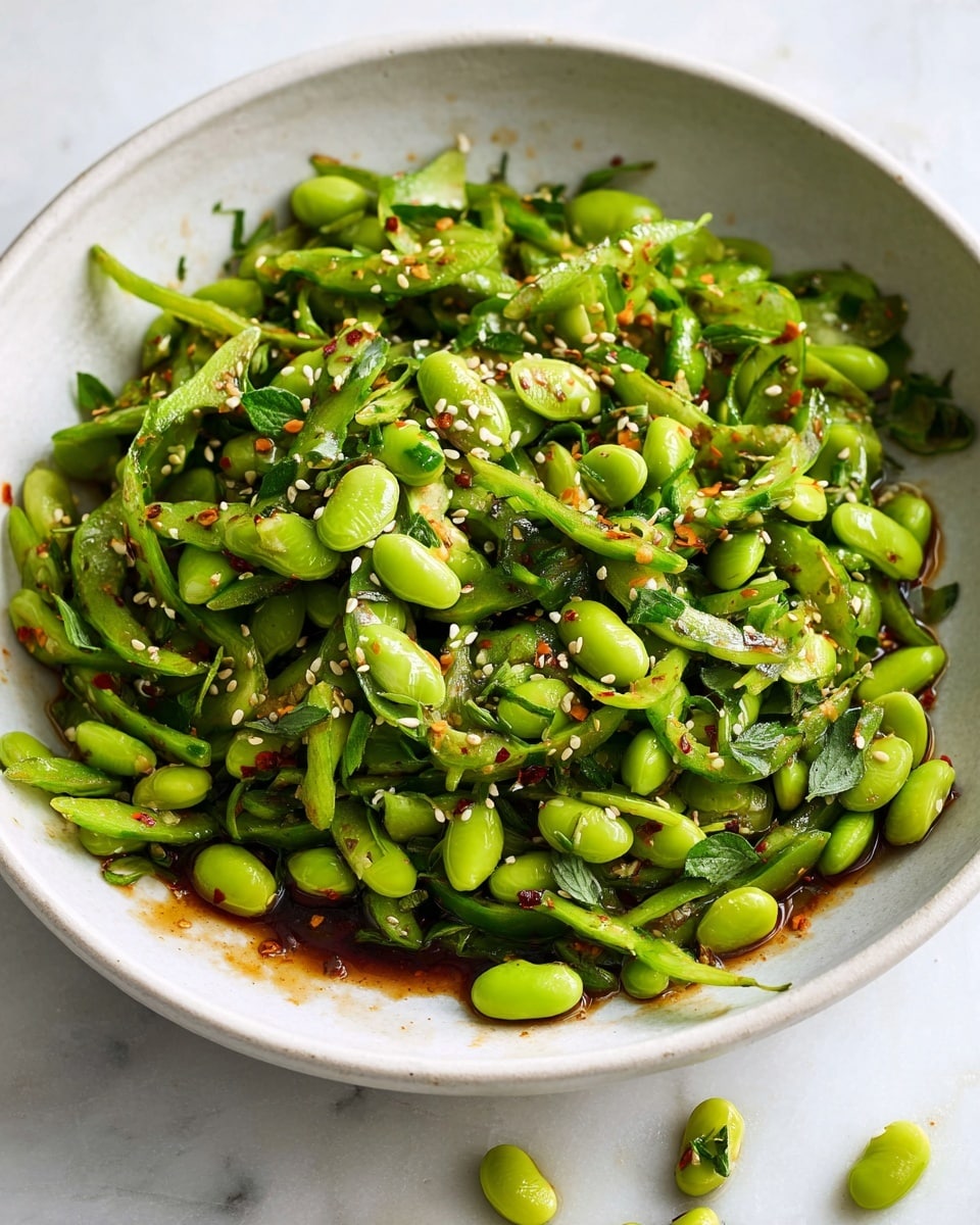 A white bowl filled with four different layers of green vegetables, all neatly placed side by side. Starting with bright medium-green chopped herbs on the left, followed by small bright green soybeans in the front bottom section, topped by light green thinly sliced scallions with a soft texture in the middle, and lastly darker green sliced snap peas on the right. The bowl sits on a white marbled surface with a few soybeans scattered around. photo taken with an iphone --ar 4:5 --v 7