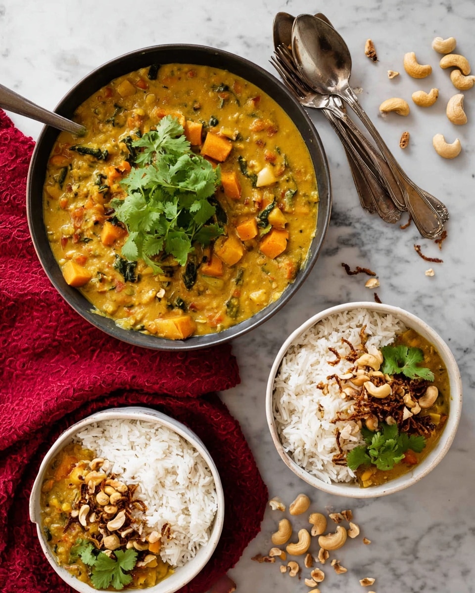 A dark bowl holds a dish with three main layers: at the bottom, there is a layer of white cooked rice with soft, round grains; next to it, a thick golden yellow curry sauce with chunks of browned chicken pieces coated in the sauce fills most of the bowl; fresh green cilantro leaves are scattered on top of the chicken and rice, adding bright color; a wedge of lime with a juicy green-yellow color rests on the rice near the curry. The bowl sits on a white marbled surface, with a glass of water, a small plate holding lime wedges, and a striped cloth napkin with a spoon and fork nearby. photo taken with an iphone --ar 4:5 --v 7