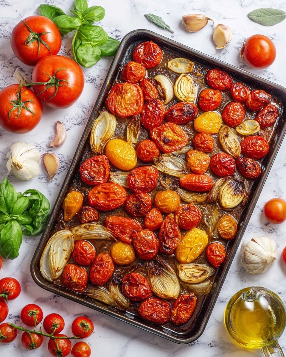 A plate of pasta with about three layers: the bottom layer is short, tubular pasta in light golden color with a smooth and slightly shiny texture, arranged loosely on a white plate. The middle layer consists of whole roasted cherry tomatoes and halved roasted tomatoes in bright red with a glossy surface from olive oil. The top layer shows dollops of white creamy cheese scattered evenly, sprinkled with cracked black pepper, coarse salt, and small chopped green herbs that add fresh color contrasts. The whole dish sits on a white marbled texture. Photo taken with an iphone --ar 4:5 --v 7