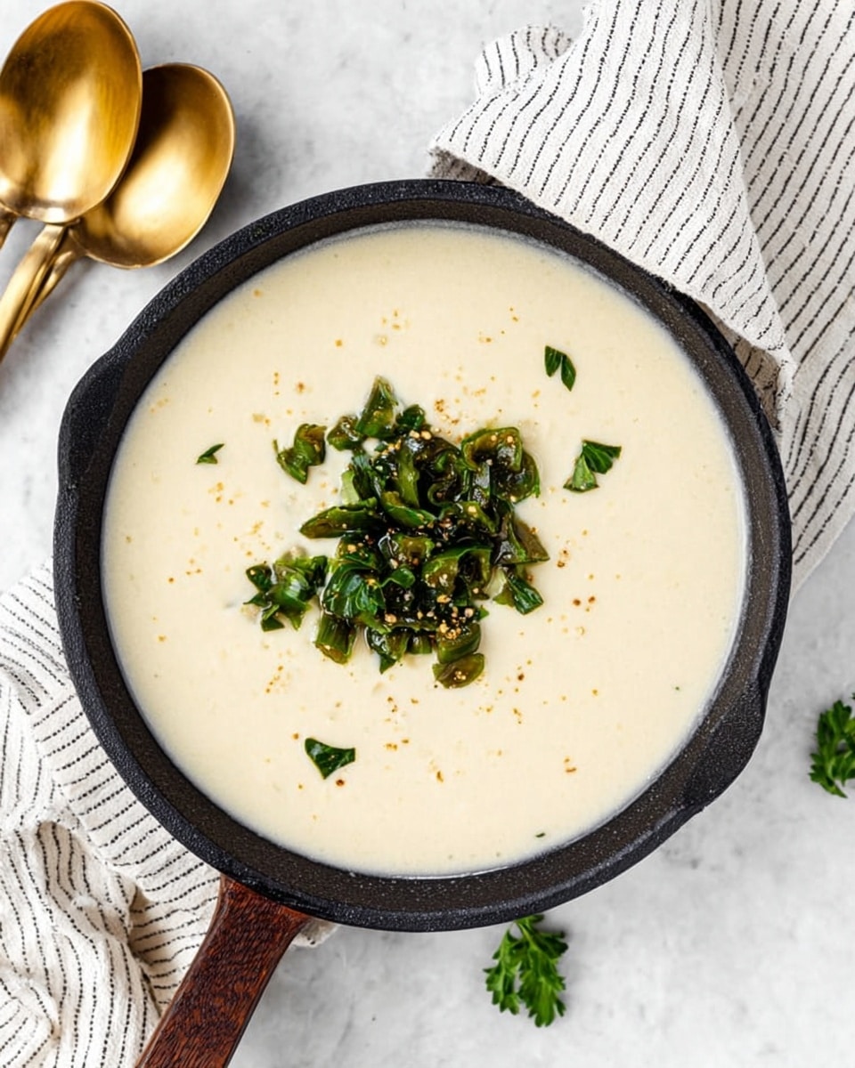 A black bowl filled with creamy, smooth, light yellow cheese dip topped with a mix of dark green and medium green chopped peppers and herbs in the center. A woman's hand is dipping a triangular pale yellow tortilla chip into the thick cheese, pulling some cheese up. In the background, there is a white plate with more tortilla chips on a white marbled surface. A folded gray and white striped cloth is placed near the bowl, and a golden spoon and fork with black handles lie to the side. photo taken with an iphone --ar 4:5 --v 7