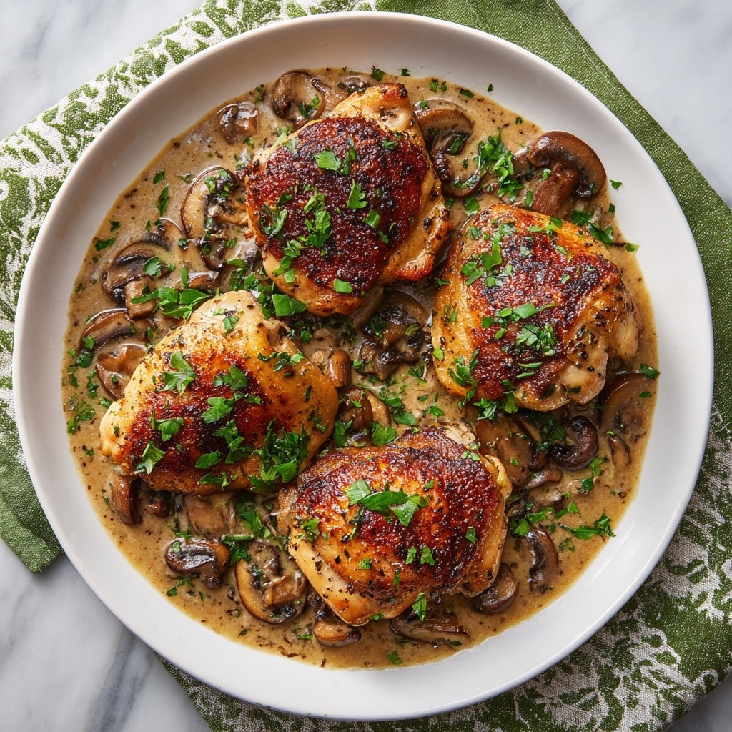 A white plate holds four pieces of browned, seared chicken with a crispy, dark golden crust on top, each piece resting in a thick, chunky orange-brown sauce speckled with finely diced red and yellow vegetables. The sauce fills the plate around and underneath the chicken, and small green herb sprigs are scattered over the dish. A wooden spoon dipped in the sauce rests on the edge of the plate. The plate is set on a green and white patterned cloth over a white marbled surface. photo taken with an iphone --ar 4:5 --v 7