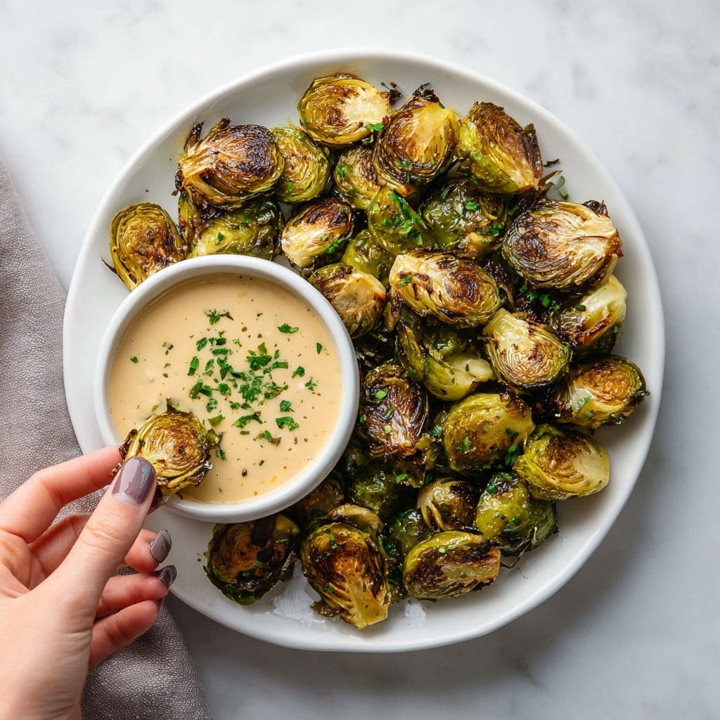 A bowl of roasted Brussels sprouts is shown with a mix of green and golden brown colors from caramelization. The sprouts are mostly halved, with the inside layers showing a soft texture and a slightly crispy edge. They have a shiny glaze from oil or sauce and are placed together in a round, white bowl resting on a white marbled surface. A silver spoon is partially visible on the edge of the bowl, holding a few sprouts. photo taken with an iphone --ar 4:5 --v 7