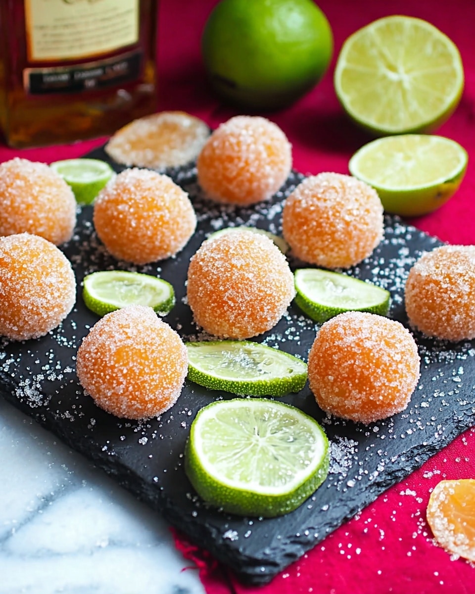 The image shows soft round balls covered in sugar, with one ball cut in half and placed on top of another, revealing an orange, fluffy inside. The balls are placed on a dark slate surface, with a piece of light green lime near them, all on a white marbled texture. The texture of the balls looks smooth and sugary on the outside, with a soft, airy inside. Photo taken with an iphone --ar 4:5 --v 7