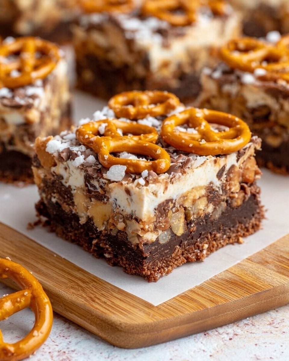 The image shows nine small white bowls arranged on a white marbled surface, each containing different ingredients. From top left to bottom right, the bowls hold white coconut flakes, dark brown milk chocolate chips, light beige condensed milk in a transparent glass, bright yellow melted butter in a white pitcher, light brown peanut butter chips, dark brown chocolate chips, white granulated sugar, creamy light brown peanut butter, twisted brown pretzels, and light beige butterscotch flavored chips. Each bowl is filled neatly, presenting a variety of colors and textures against the clean white marbled background. Photo taken with an iphone --ar 4:5 --v 7