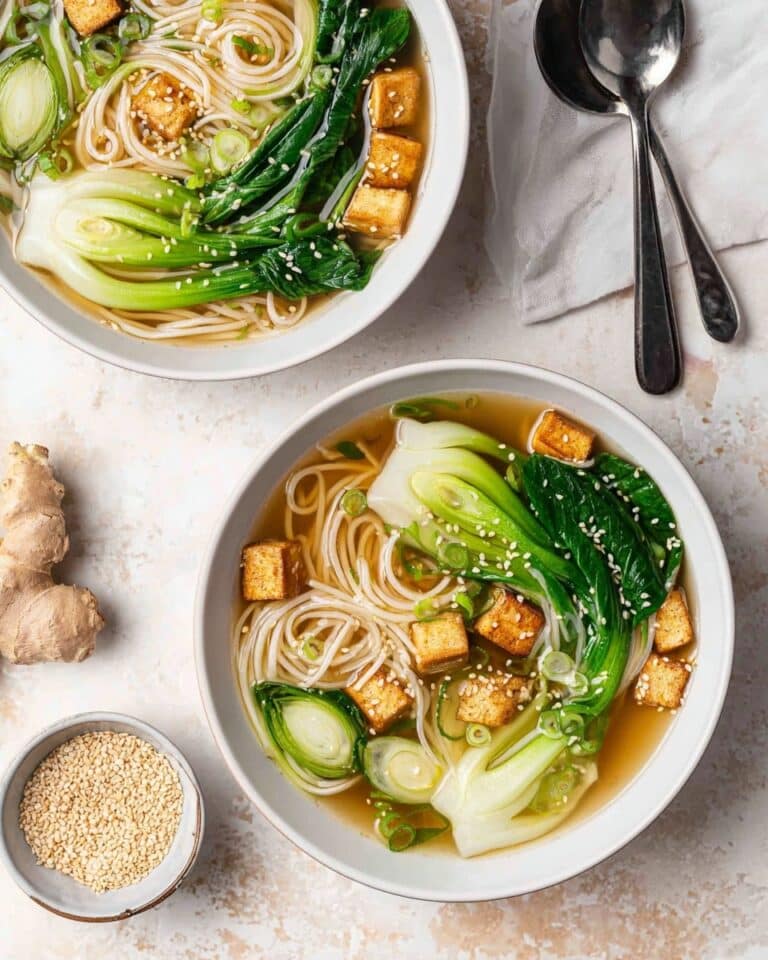 Bok Choy Soup with Tofu, Noodles, and Miso Broth Recipe