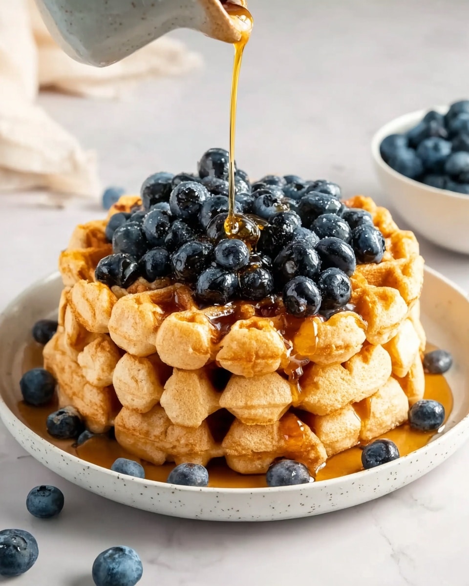 A close-up view of a single waffle broken into pieces on a white plate, showing one piece lifted by a silver fork. The waffle is golden brown with a soft, slightly fluffy inside and a crispy outside texture with visible tiny air holes. There is syrup dripping from the waffle, pooling on the plate underneath. In the background, there is a white small bowl with a pat of pale butter, all set on a white marbled surface. Photo taken with an iphone --ar 4:5 --v 7