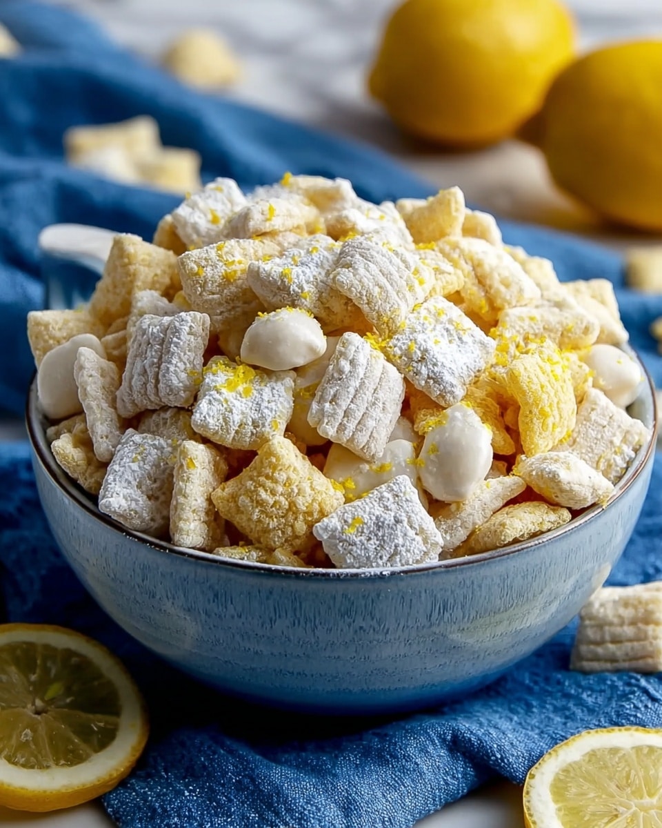A close-up view of a bowl filled with light brown, square-shaped cereal pieces with a grid texture. A thick, creamy, pale yellow liquid is being poured from a metal container into the center of the cereal, covering some pieces as it flows down. The bowl is white with a slightly darker rim and sits on a white marbled surface. The background is softly blurred with warm brown tones. photo taken with an iphone --ar 4:5 --v 7