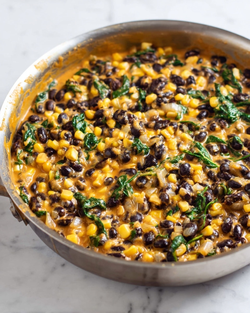 Two burrito halves are stacked on a white plate placed on a white marbled surface. Each burrito shows three visible filling layers: a soft light beige tortilla wrap on the outside, followed by a colorful inside mix with black beans, bright yellow corn kernels, chopped green leafy vegetables, and melted light orange cheese binding everything. The burrito halves are cut cleanly to reveal the textured, slightly chunky fillings filled fully to the edges. In the background, some blurred green leafy garnish is visible. Photo taken with an iphone --ar 4:5 --v 7