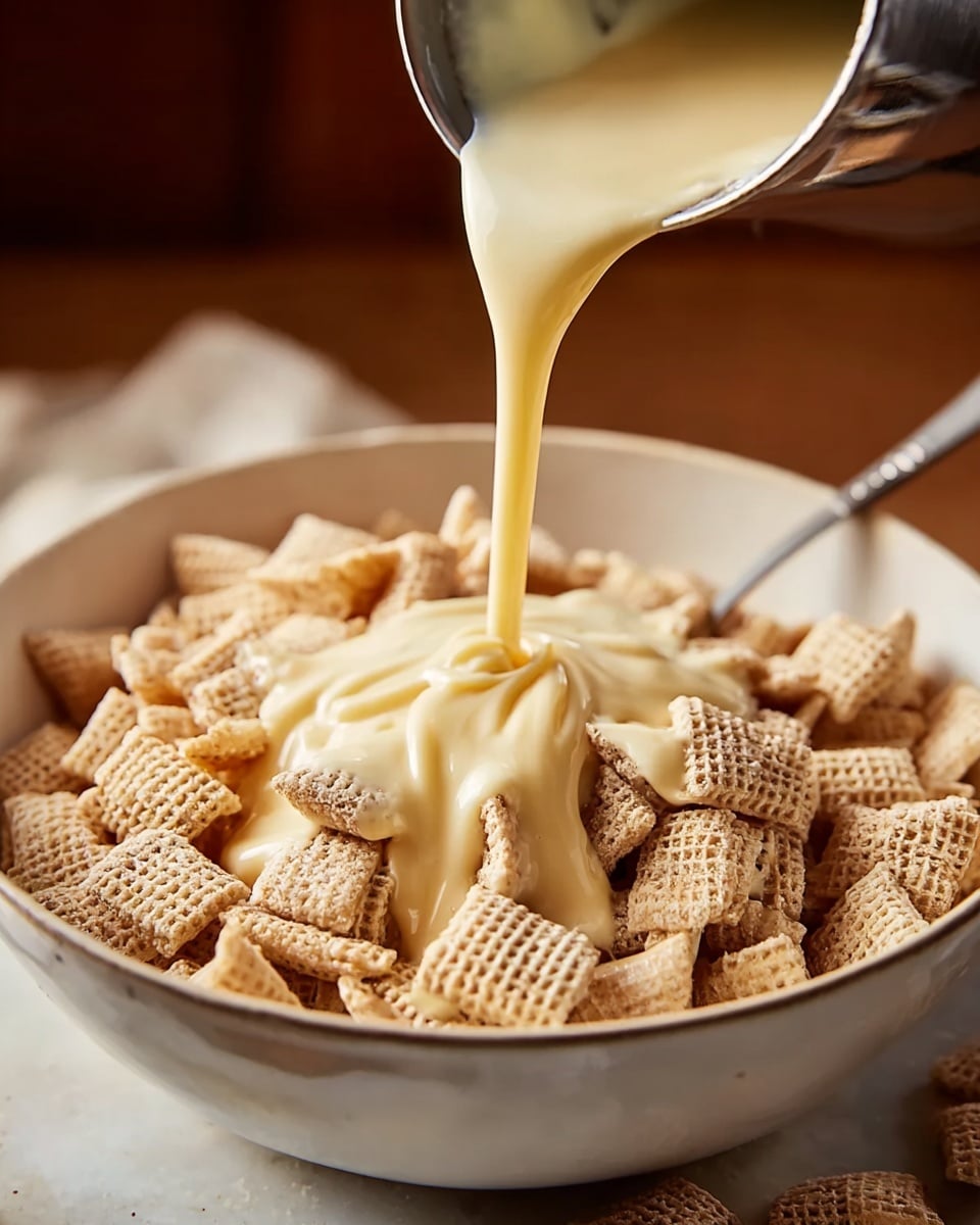 A large white cup filled with small square cereal pieces that are light yellow and white, each coated with a dusting of white powder and tiny specks of yellow zest on top. Mixed among the cereal are smooth, creamy white pieces that resemble small chips or nuggets. The cup sits on a blue and white cloth on a white marbled surface, with a lemon and a lemon slice placed nearby in soft focus, adding a fresh and bright contrast. photo taken with an iphone --ar 4:5 --v 7