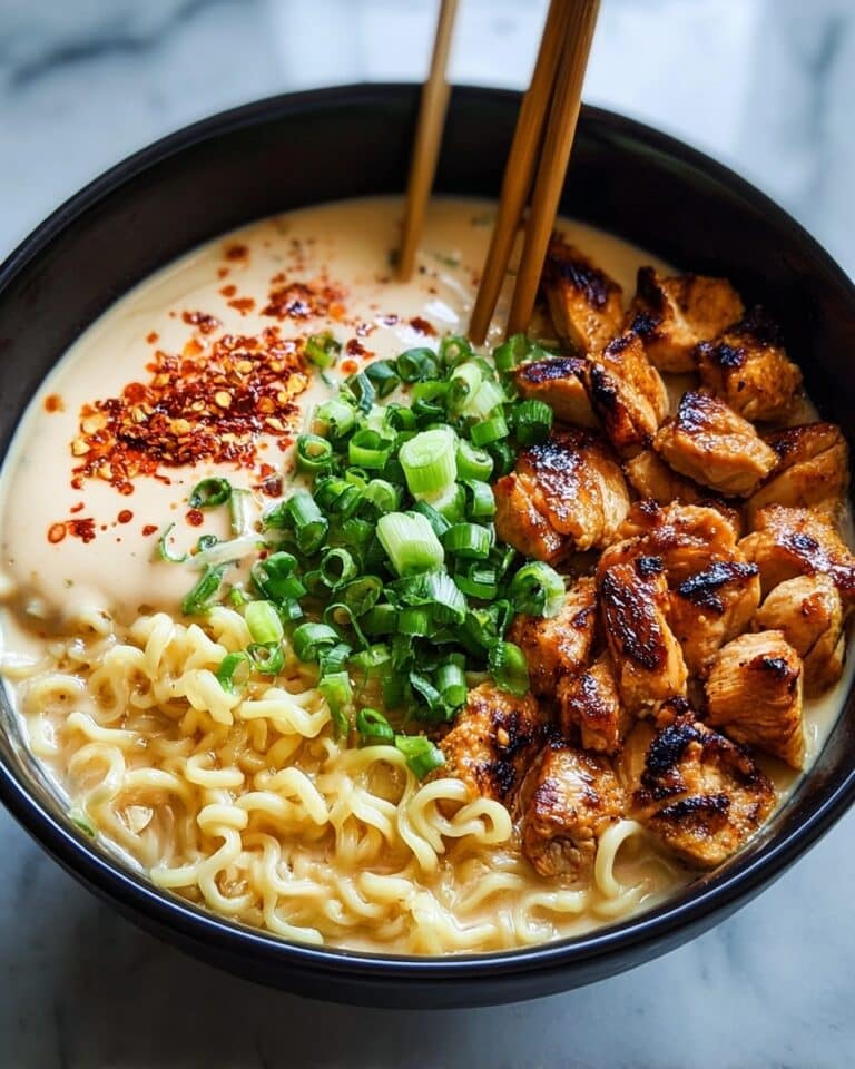 Fiery Chicken Ramen with Creamy Garlic Sauce Recipe