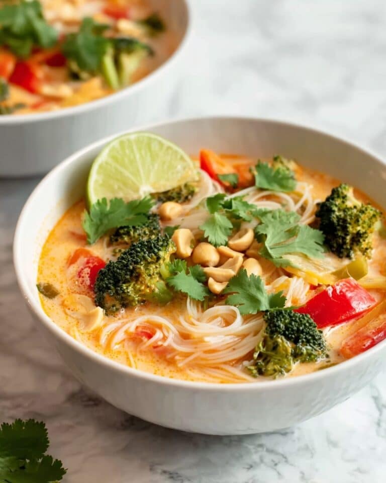 Vegan Thai Red Curry with Rice Vermicelli and Vegetables Recipe