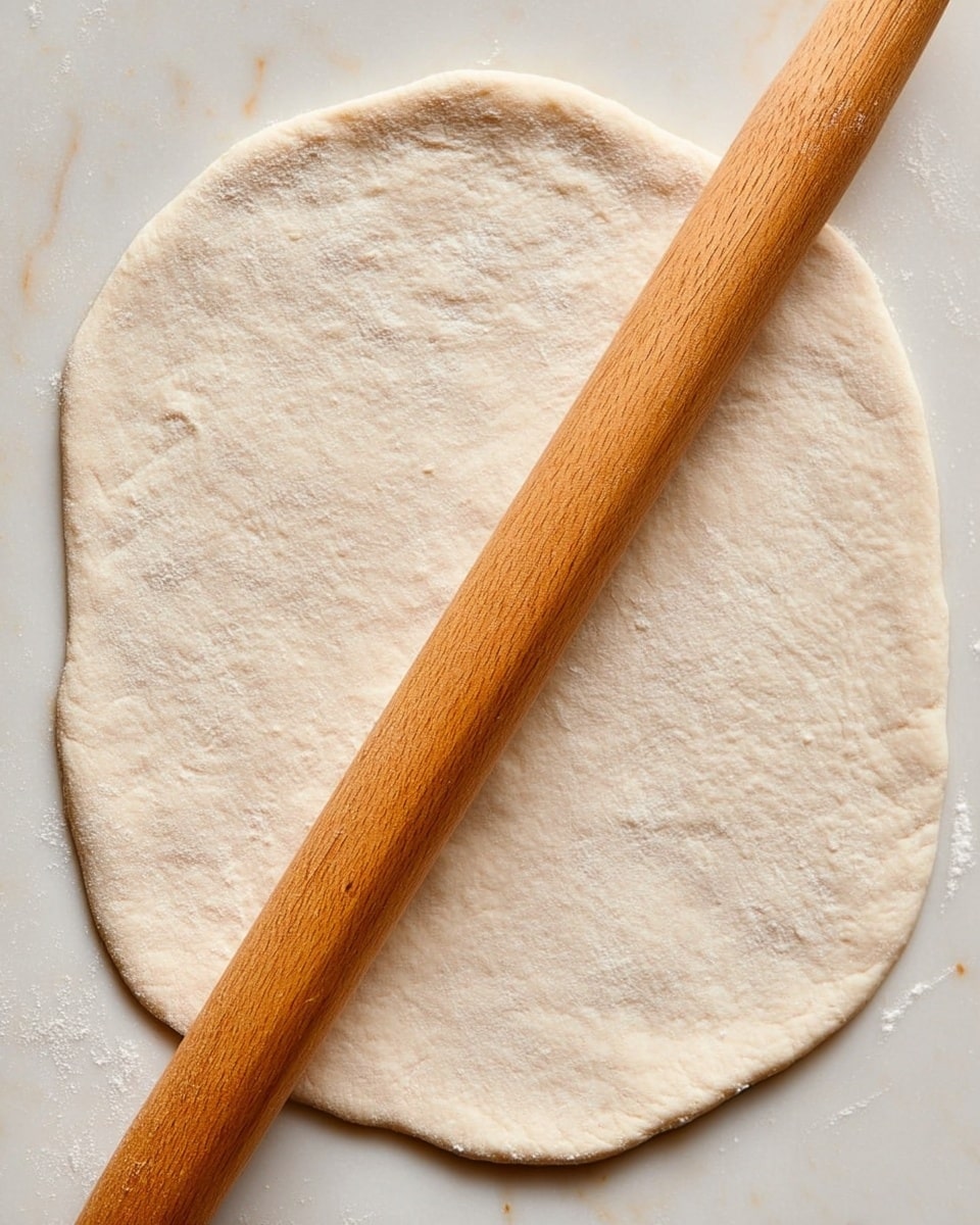The image shows two smooth, round balls of white dough sitting on brown parchment paper with scattered white flour on top and around them. In the background, there is a clear glass bottle filled with golden yellow oil and a white bowl holding white flour with a silver spoon resting inside. Everything is placed on a white marbled surface, creating a clean and simple kitchen scene. photo taken with an iphone --ar 4:5 --v 7