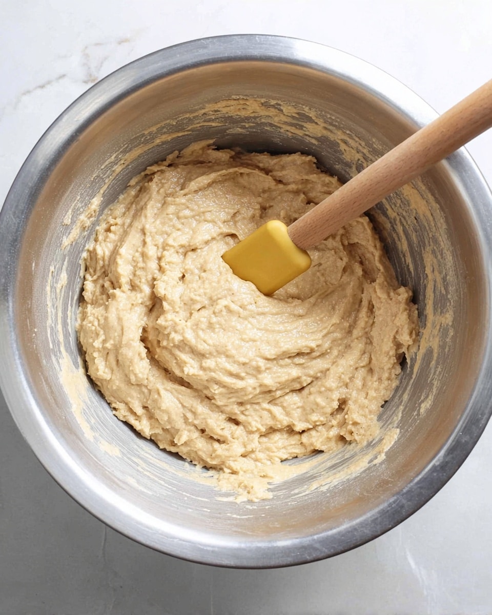 The image shows a group of small, round banana muffins with a cracked top crust in light brown color, arranged on a white marbled surface. There are eleven muffins placed in a loose circle, some standing upright and some tilted on their sides, giving a textured and crumbly look. Two whole yellow bananas sit diagonally on opposite corners of the scene. A small white spoon with some pale yellow mashed banana rests in the middle area, next to a white bowl filled with more mashed banana. Sprinkled cinnamon powder adds a fine, dusty orange-brown detail scattered around the muffins. A folded beige cloth is partially visible in the upper right corner, enhancing the soft, natural setup. Photo taken with an iphone --ar 4:5 --v 7