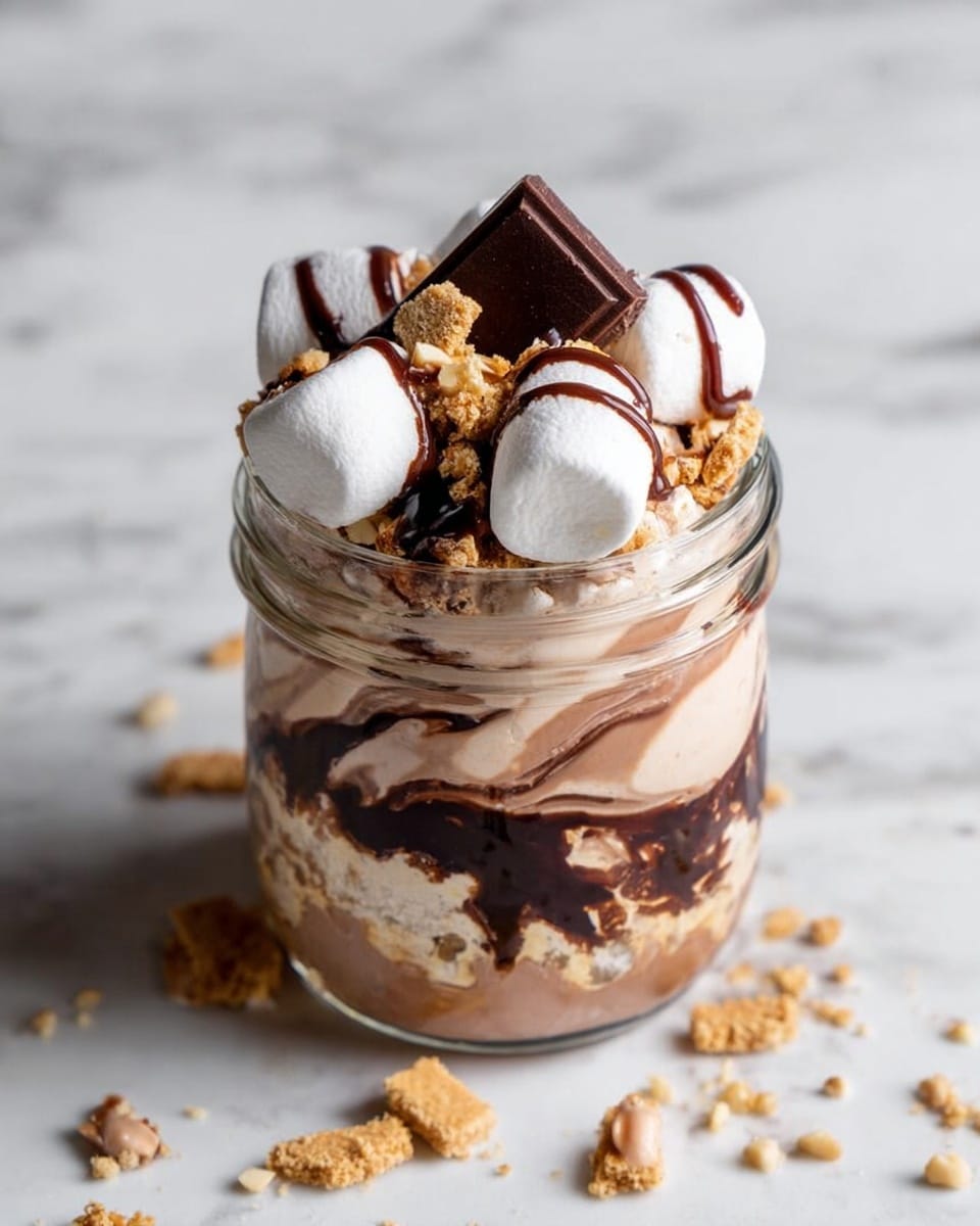 Two small glass jars are filled with a creamy, light brown mixture with tiny dark specks evenly spread through it. One jar is full and sitting slightly behind the other, which is also almost full. A silver spoon held by a woman's hand dips into the front jar, scooping up a thick dollop of the mixture that appears smooth and slightly shiny. The jars are placed on a white marbled surface, and the background is out of focus, highlighting the texture of the creamy mixture. Photo taken with an iphone --ar 4:5 --v 7