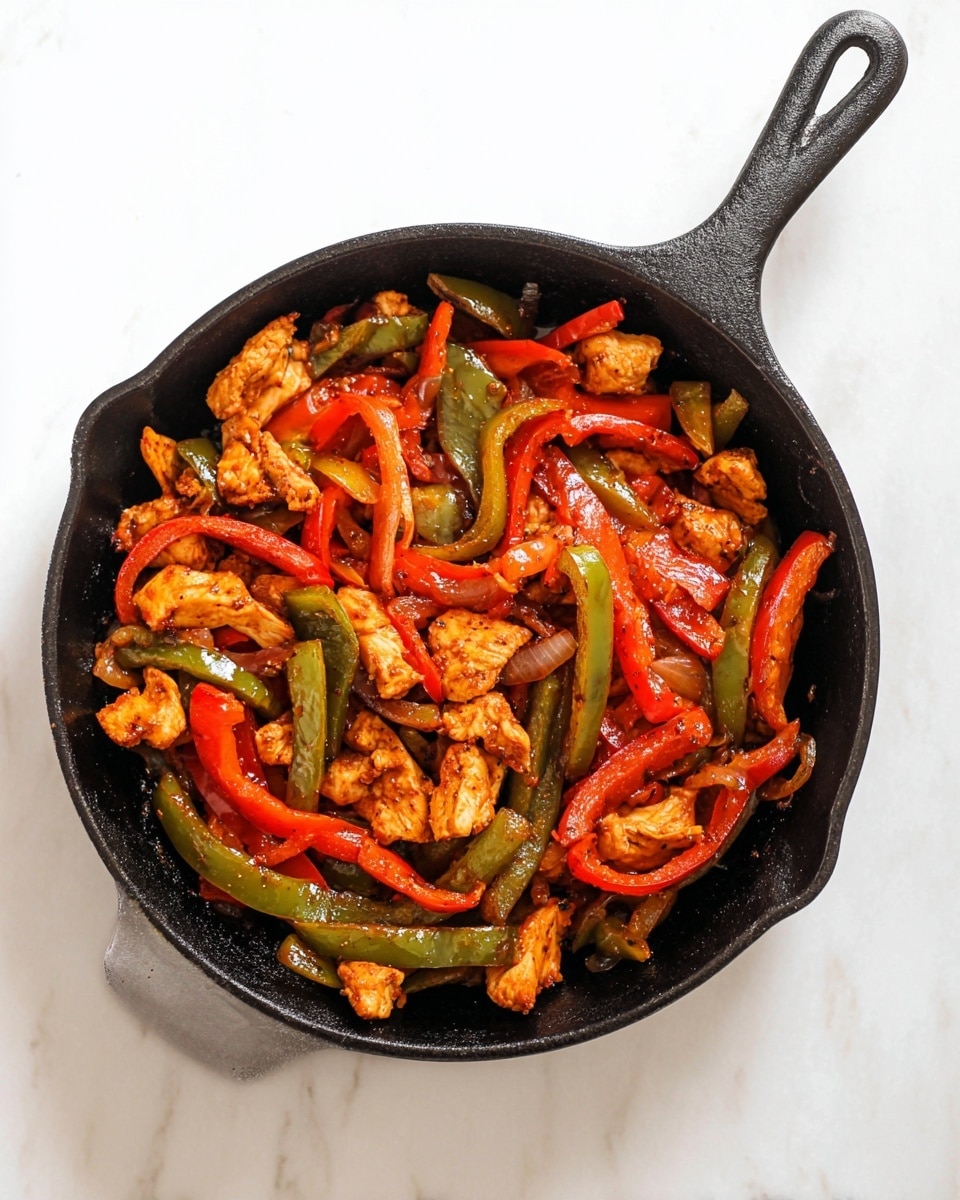 The image shows two folded quesadillas on two white plates with a white marbled background. The front quesadilla is cut in half, showing three visible layers inside: the collapsed outer crispy tortilla with a light golden brown color and char marks, the middle layer filled with cooked pieces of reddish-brown chicken mixed with sautéed slices of green and red bell peppers and translucent onions, and scattered fresh bright green cilantro leaves on top and around. The plate beneath has some small pieces of cilantro scattered. In the background, the other plate features a folded quesadilla with more diced tomato and onion salsa placed beside it. Photo taken with an iphone --ar 4:5 --v 7