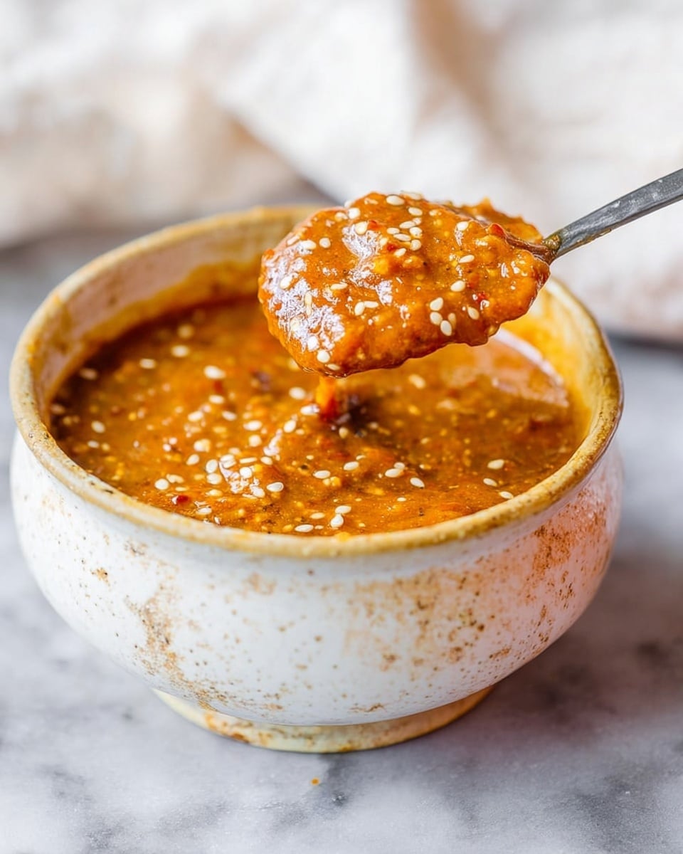 The image shows a white divided plate with two sections: the larger section contains a thick red-brown salsa with visible seeds and a slightly chunky texture, while the smaller section holds crispy yellow tortilla chips, piled high and spilling onto the plate’s edge. One tortilla chip is dipped halfway into the salsa in the larger section. The plate is placed on a white marbled surface, and around it are a green lime, a whole white garlic bulb, a white cloth, and a small bowl with chopped white onions. The overall scene is bright and inviting with a casual snack style. photo taken with an iphone --ar 4:5 --v 7