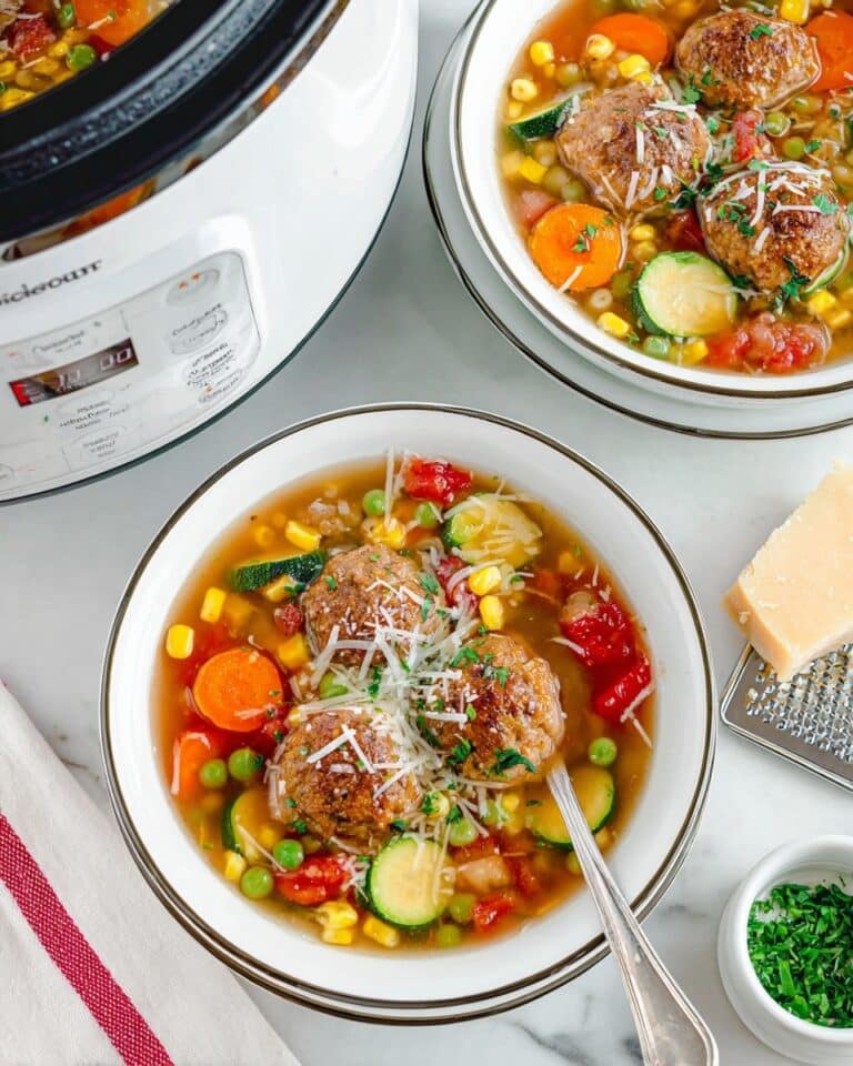 Crockpot Vegetable Soup with Chicken Meatballs Recipe