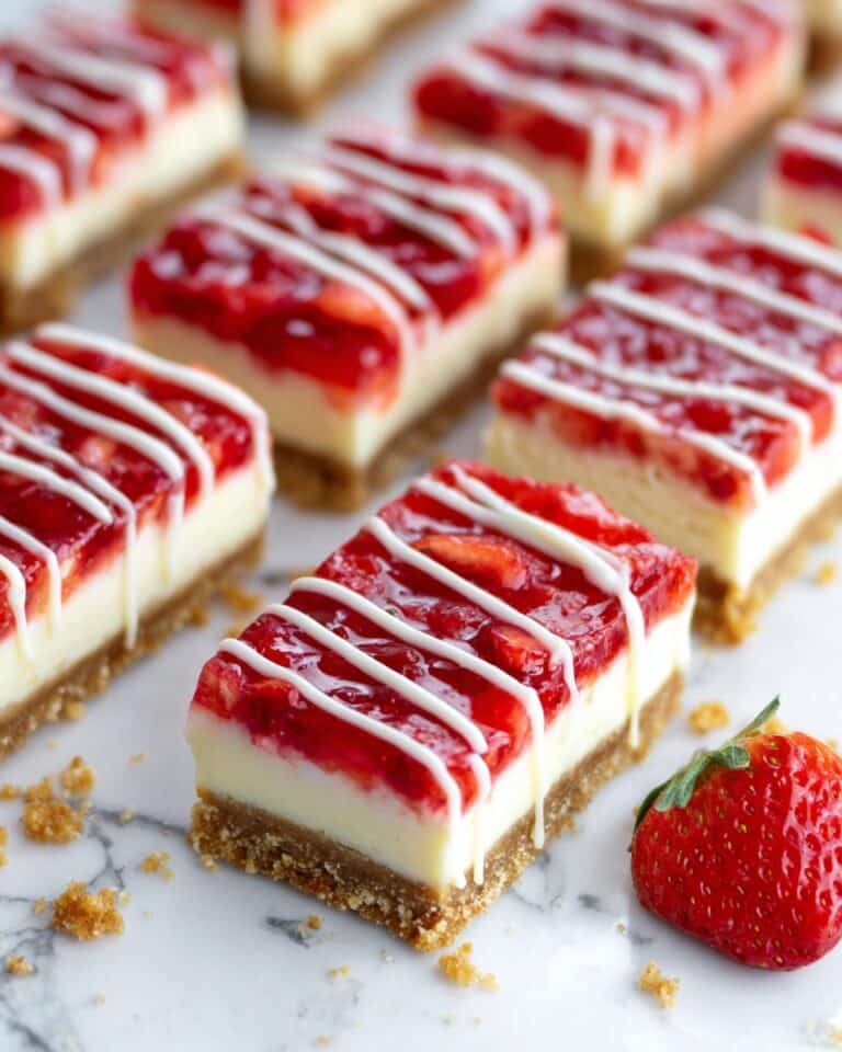Philadelphia Strawberry Cheesecake Bars with White Chocolate Drizzle Recipe