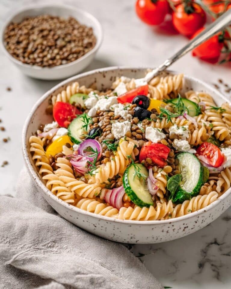 Lentil Pasta Salad with Feta and Fresh Veggies Recipe