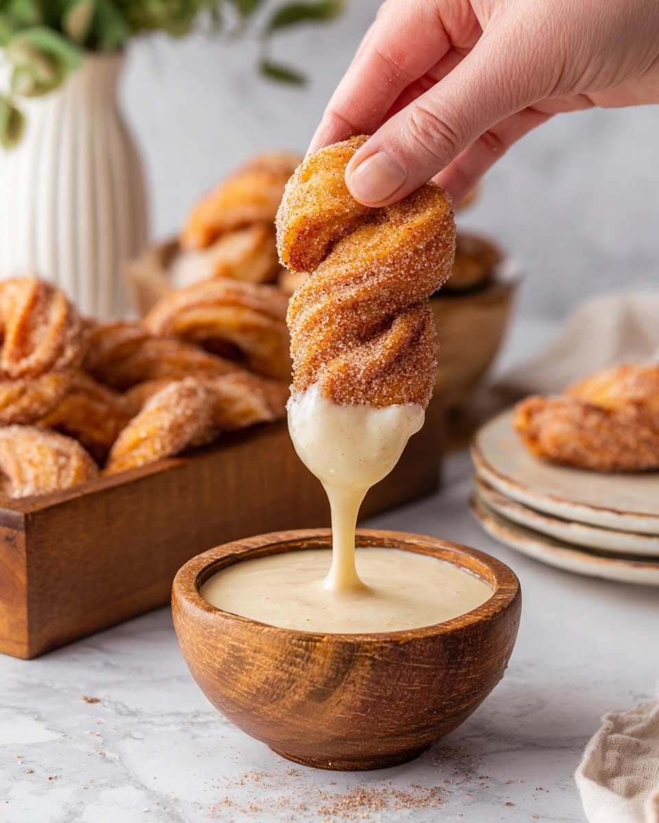The image shows a pile of twisted, golden-brown doughnuts coated in cinnamon sugar placed on a wooden board. Each doughnut has two twisted layers, with a rough, sugary texture on the outside. In the background, there is a white bowl filled with more doughnuts, and a stack of white plates also holding several doughnuts, all sitting on a white marbled surface. The focus is on the doughnuts in the front, with soft lighting highlighting their warm color and sugar coating. photo taken with an iphone --ar 4:5 --v 7