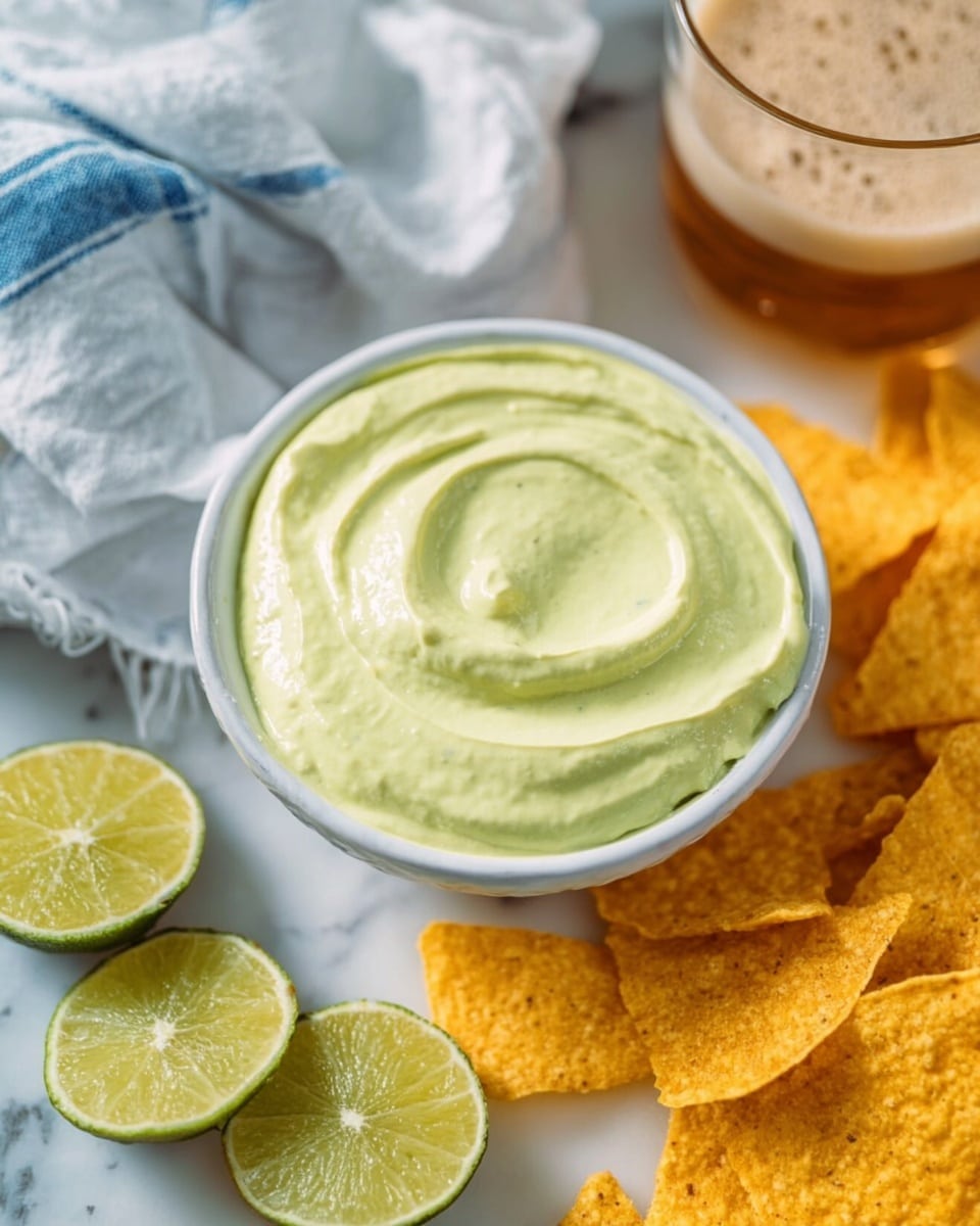 A top view of a food processor bowl filled with several fresh ingredients arranged in layers. At the base, there are thick green avocado halves with smooth, creamy texture and light green flesh. Next to the avocados is a white, creamy layer of sour cream or yogurt. On the upper right side, there are light brown sesame seeds sprinkled over the white layer. Several vibrant green spring onion stalks lie on top, some cut in half, showing a firmer texture. On the left side, a bunch of bright green fresh cilantro leaves and stems add a leafy, textured look. The food processor bowl sits on a white marbled surface with halved avocados and lime slices scattered around, along with a colorful woven fabric in the bottom left corner. Photo taken with an iphone --ar 4:5 --v 7