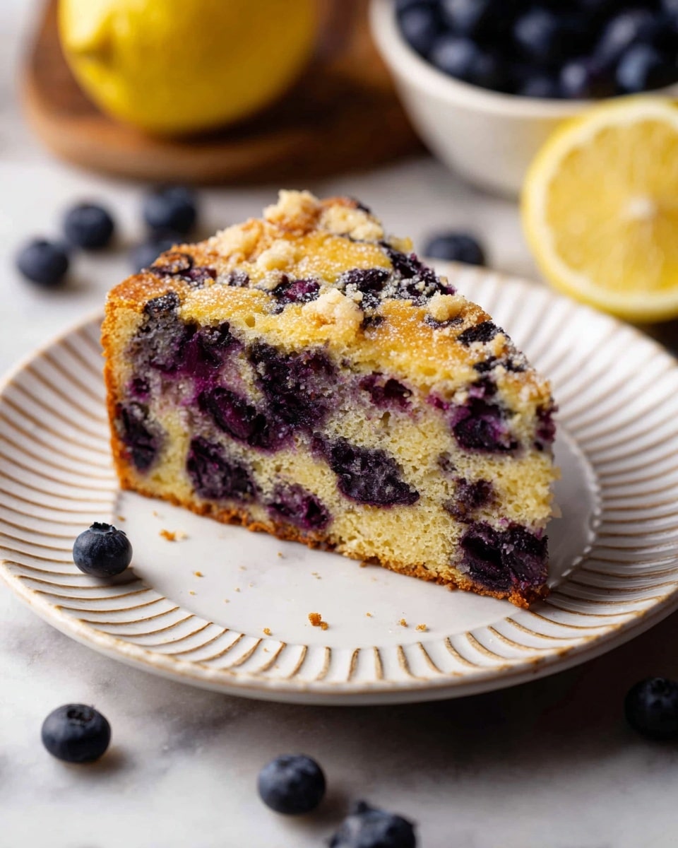 A close-up view of thick, creamy pale yellow batter mixed with small dark blueberries spread throughout. The batter is being stirred by a white spatula with a wooden handle inside a clear glass bowl. The texture of the batter looks soft and slightly lumpy with some batter clinging to the bowl's sides. The background is a white marbled surface. photo taken with an iphone --ar 4:5 --v 7